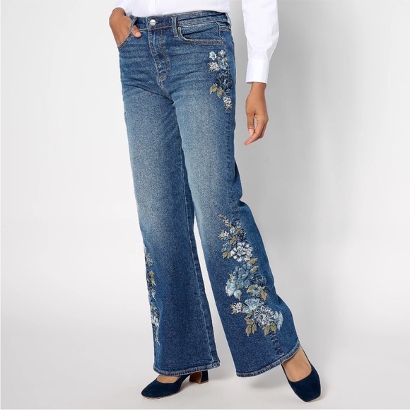Nwt Driftwood Jeans Charlee Wide Leg Embroidered In Blue Bell Fleur Jean 20